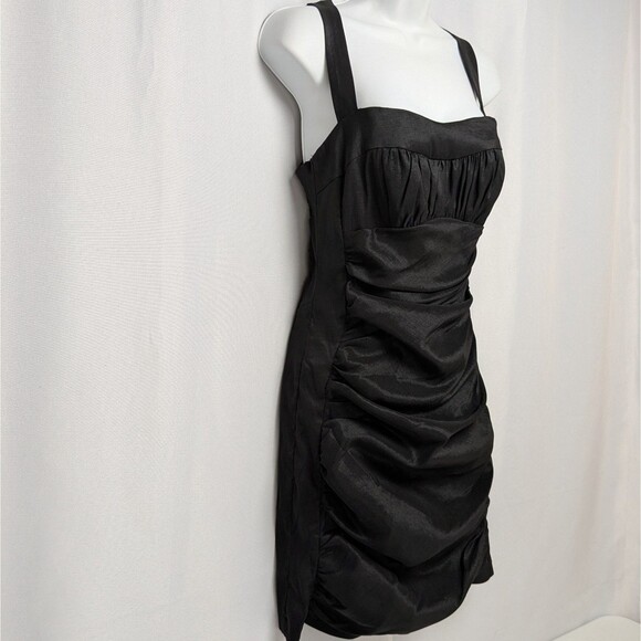 Vintage Y2K Jessica McClintock Black Solid Mini Ruched Party Dress Size 8 - Picture 3 of 8